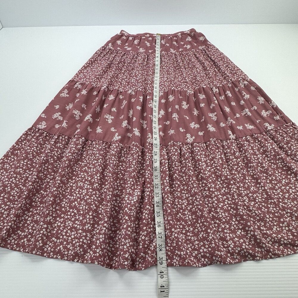 Sincerely Jules Maxi Skirt Large Pink Floral Tiered Boho Rayon Lined Cottagecore - Picture 6 of 9